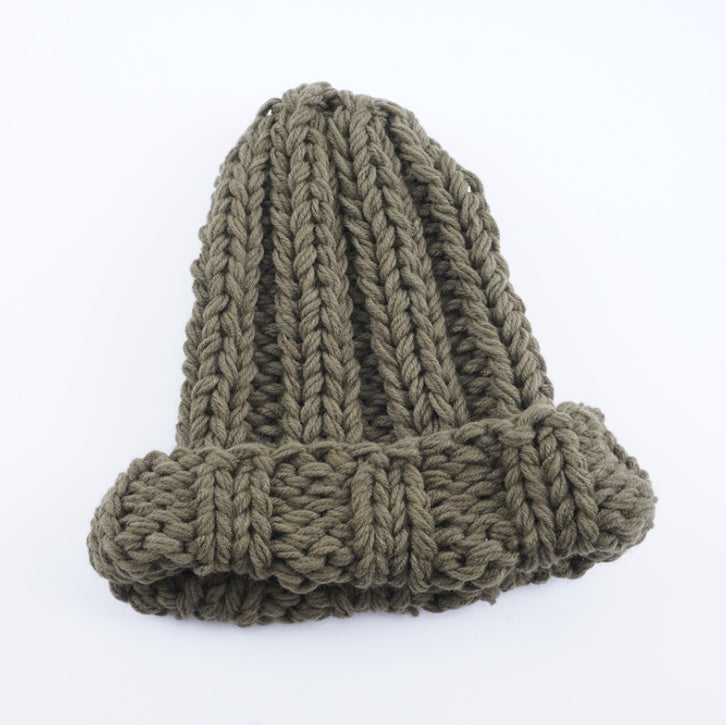 Women’s Thick Knitted Wool Beanie – Solid Color Winter Hat