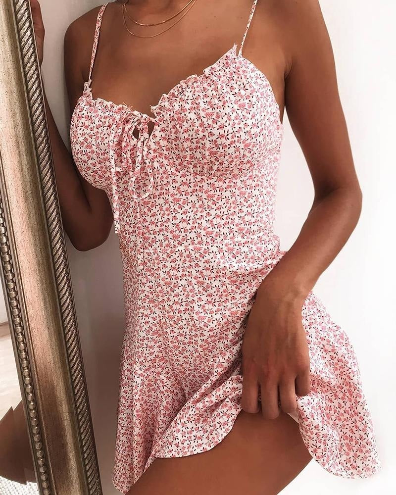 Floral Print Mini Camisole Dress – Summer Spaghetti Strap Slip Dress