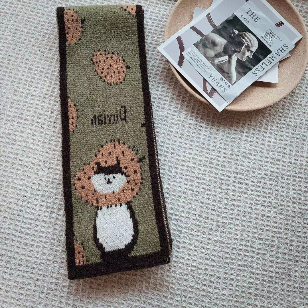 Cartoon Knit Neck Scarf – Soft Winter Wool Wrap for Women