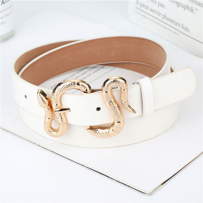 Snake Buckle Faux Leather Belt – Statement Waist Belt for Women