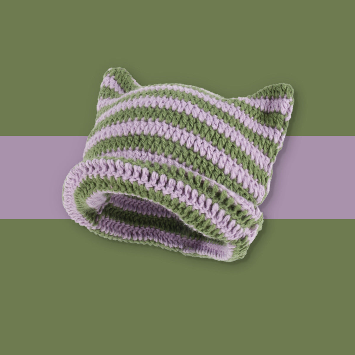 Women’s Knitted Wool Beanie – Striped Devil Horn Style