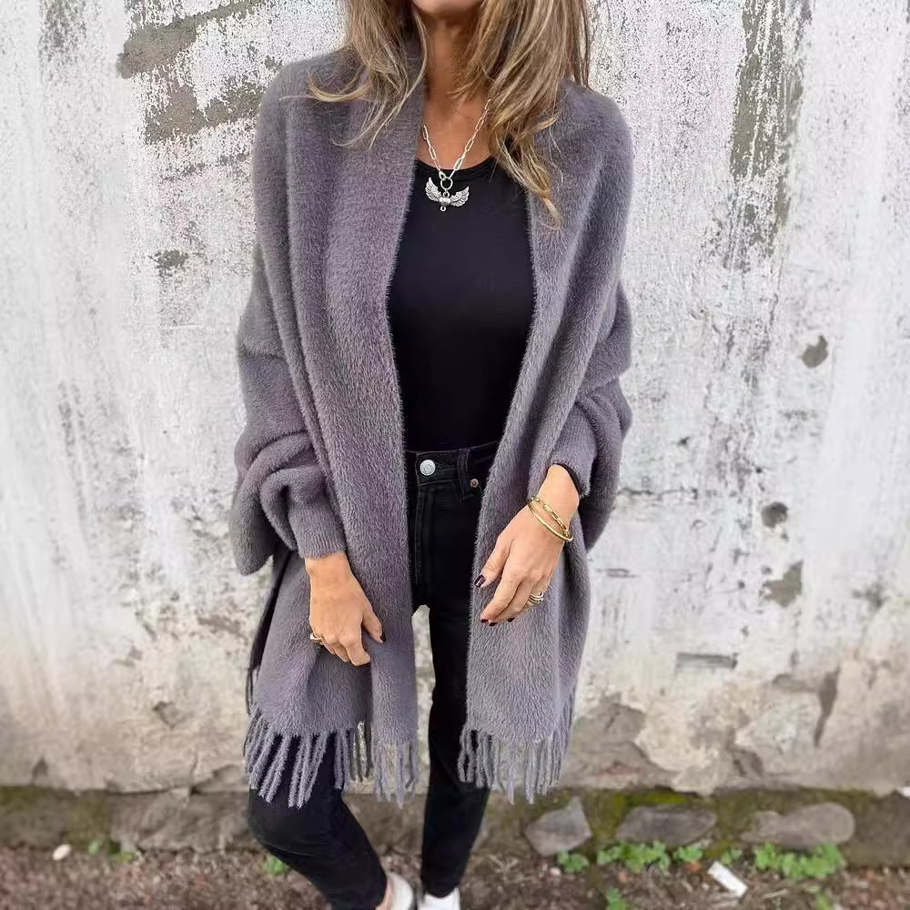 Tassel Knit Cardigan – Batwing Sleeve Loose Fit Shawl