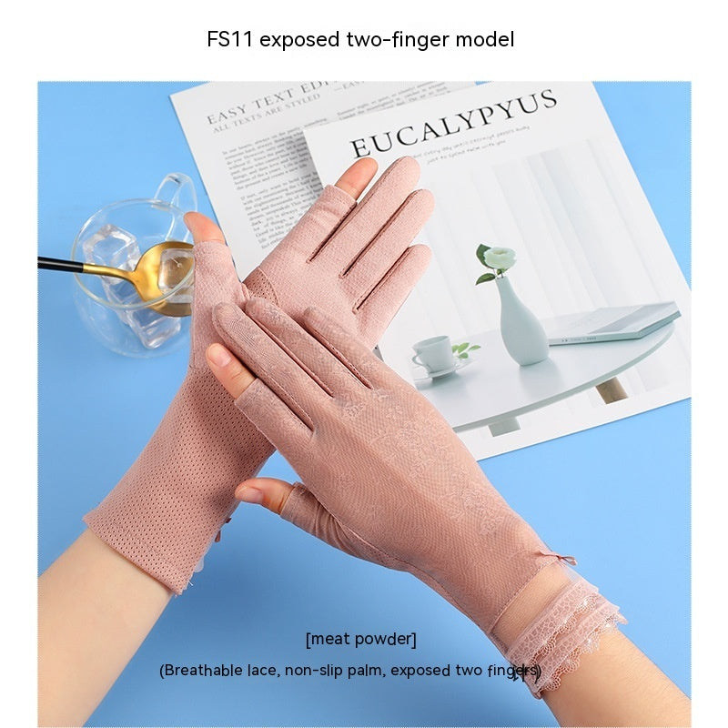 Lightweight Breathable Lace Sun Protection Gloves – Elegant Women’s UV Gloves