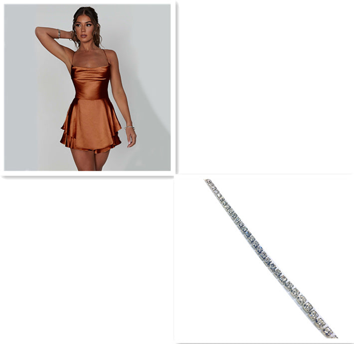 Sexy Satin Spaghetti Strap Mini Dress – Backless Lace-Up A-Line Short Dress