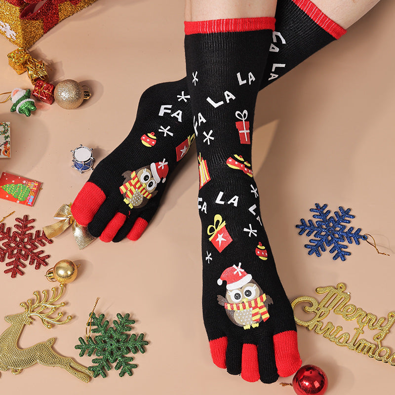 Women’s Christmas Five-Finger Socks – Cute Winter Split-Toe Holiday Design
