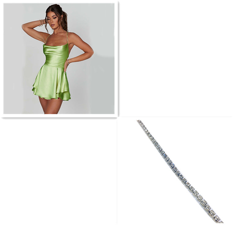 Sexy Satin Spaghetti Strap Mini Dress – Backless Lace-Up A-Line Short Dress