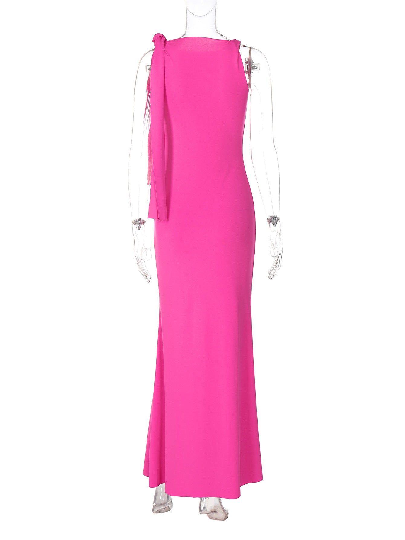 One-Shoulder Ribbon Maxi Dress – Slim Sleeveless Evening Party Dress