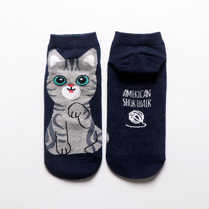 Cute Cat Cotton Ankle Socks – Breathable Jacquard Design