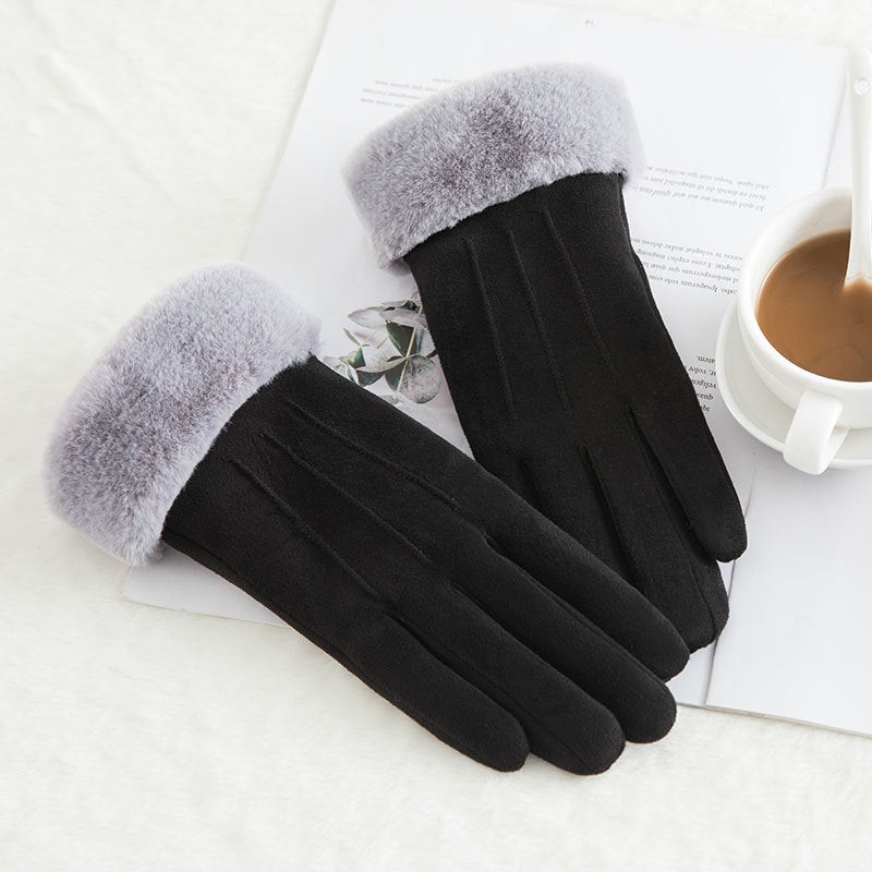 Women’s Suede Winter Gloves – Warm Wool Lined Finger Style