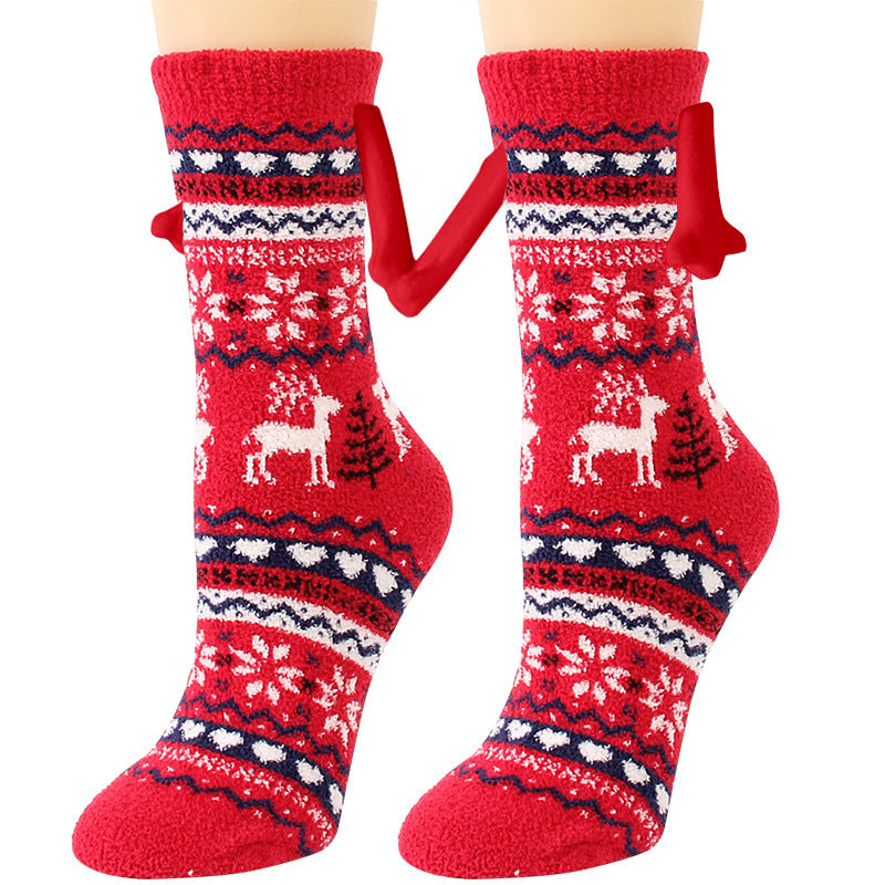 Magnetic Christmas Couple Socks – Coral Fleece Warm Slipper Tube