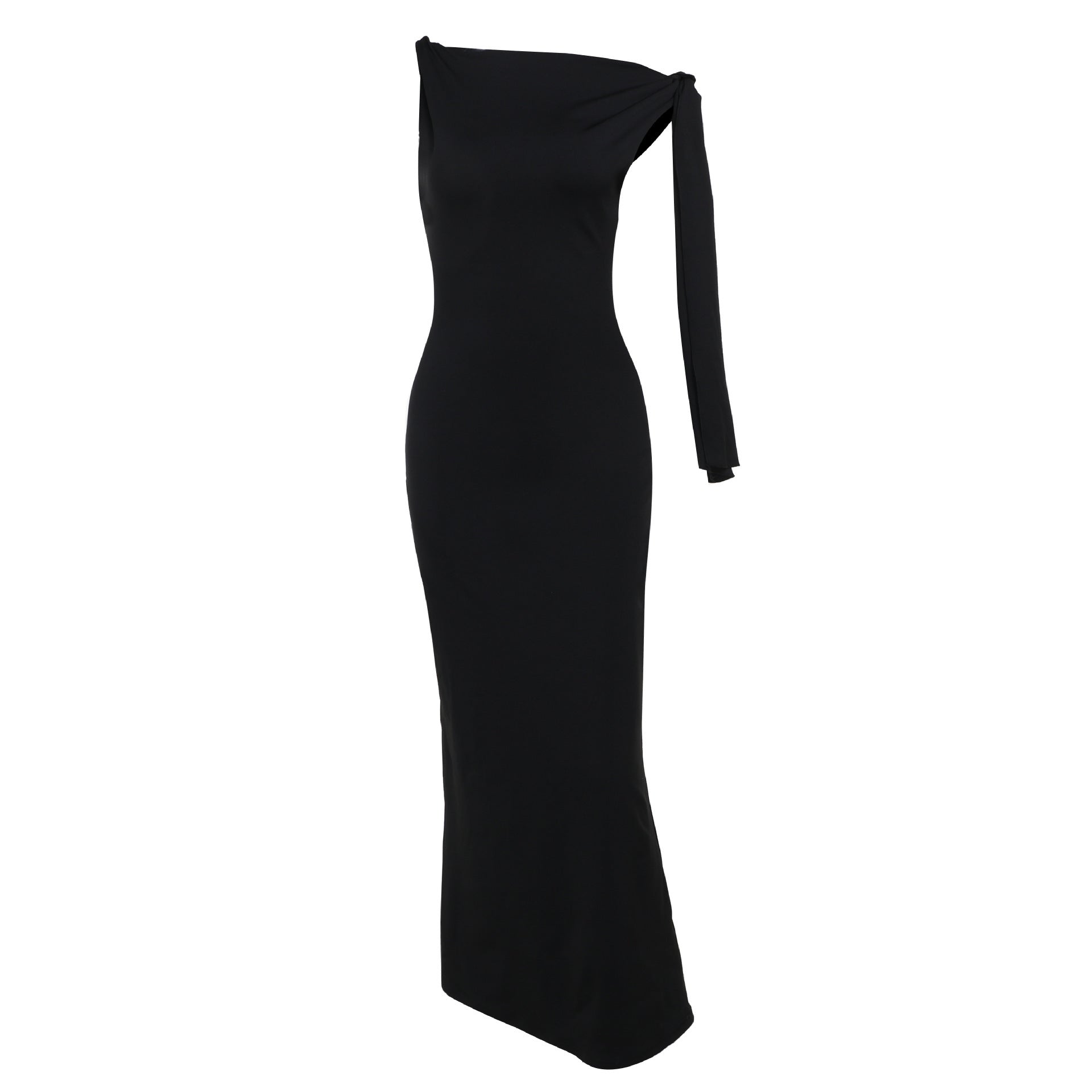 One-Shoulder Ribbon Maxi Dress – Slim Sleeveless Evening Party Dress