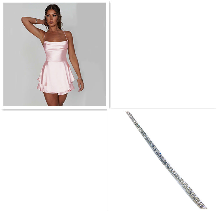 Sexy Satin Spaghetti Strap Mini Dress – Backless Lace-Up A-Line Short Dress