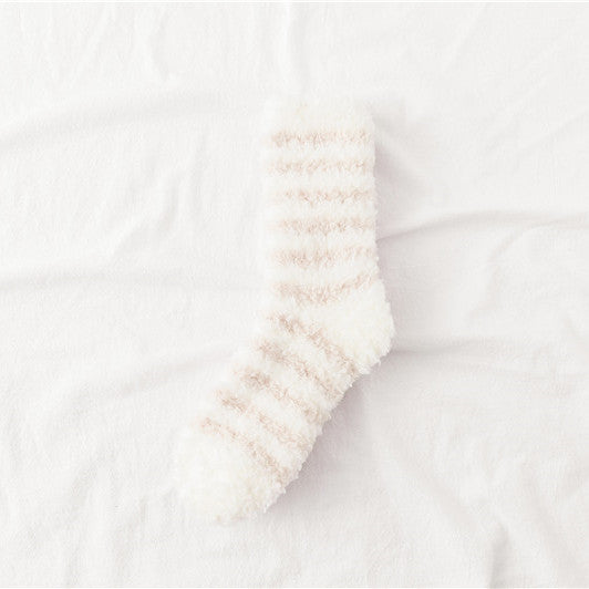 Sleeping Socks Home Women’s Coral Fleece Striped Mid-Calf Length Comfortable Socks