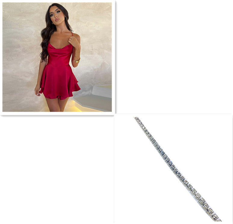 Sexy Satin Spaghetti Strap Mini Dress – Backless Lace-Up A-Line Short Dress