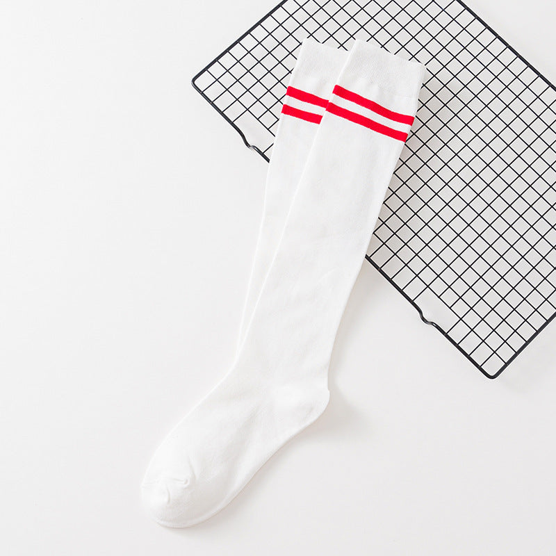 Women's Calf Cotton Socks – Striped Jacquard Breathable Cotton