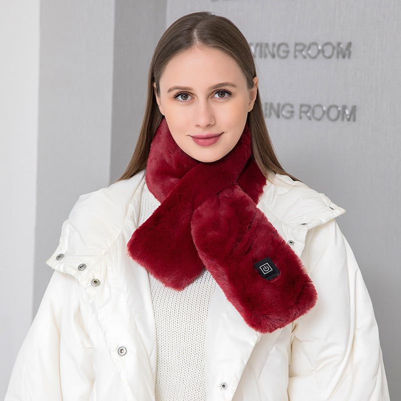 Heated Faux Fur Scarf – USB Rechargeable Neck Warmer