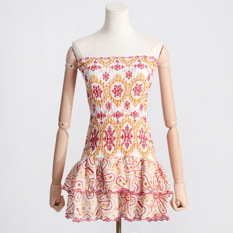 Y2K Tube Top Pleated Dress – Summer Beach Party A-line Mini Dress