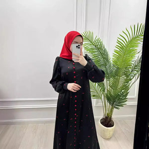 Crimson Ditsy Belted Dress in Black & Crimson — product view 1