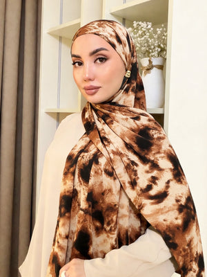 HIA Statement Print Chiffon Hijab — scarf styling and fabric detail, view 8