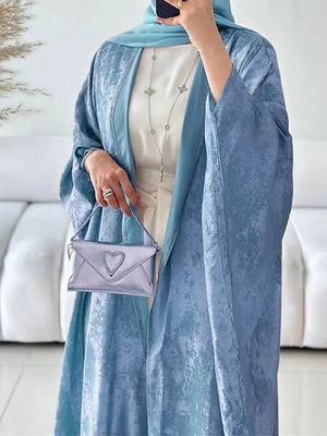 HIA Textured Satin-Look Open Abaya — Sky Blue, front view
