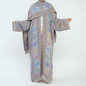 Ornate Paisley Abaya & Shawl Set — Red coordinated shawl styling