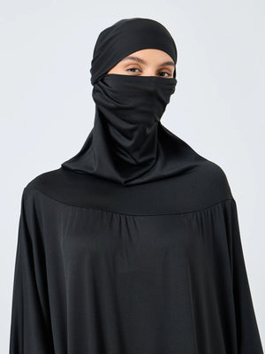 HIA classic prayer dress in black – head covering detail