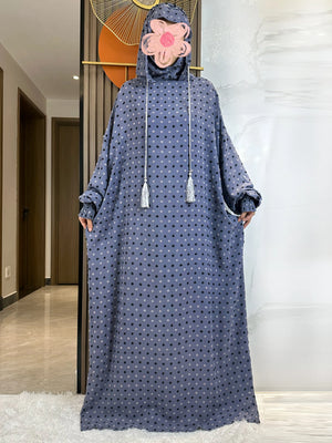 Slate blue Textured Dot Hooded Prayer Dress