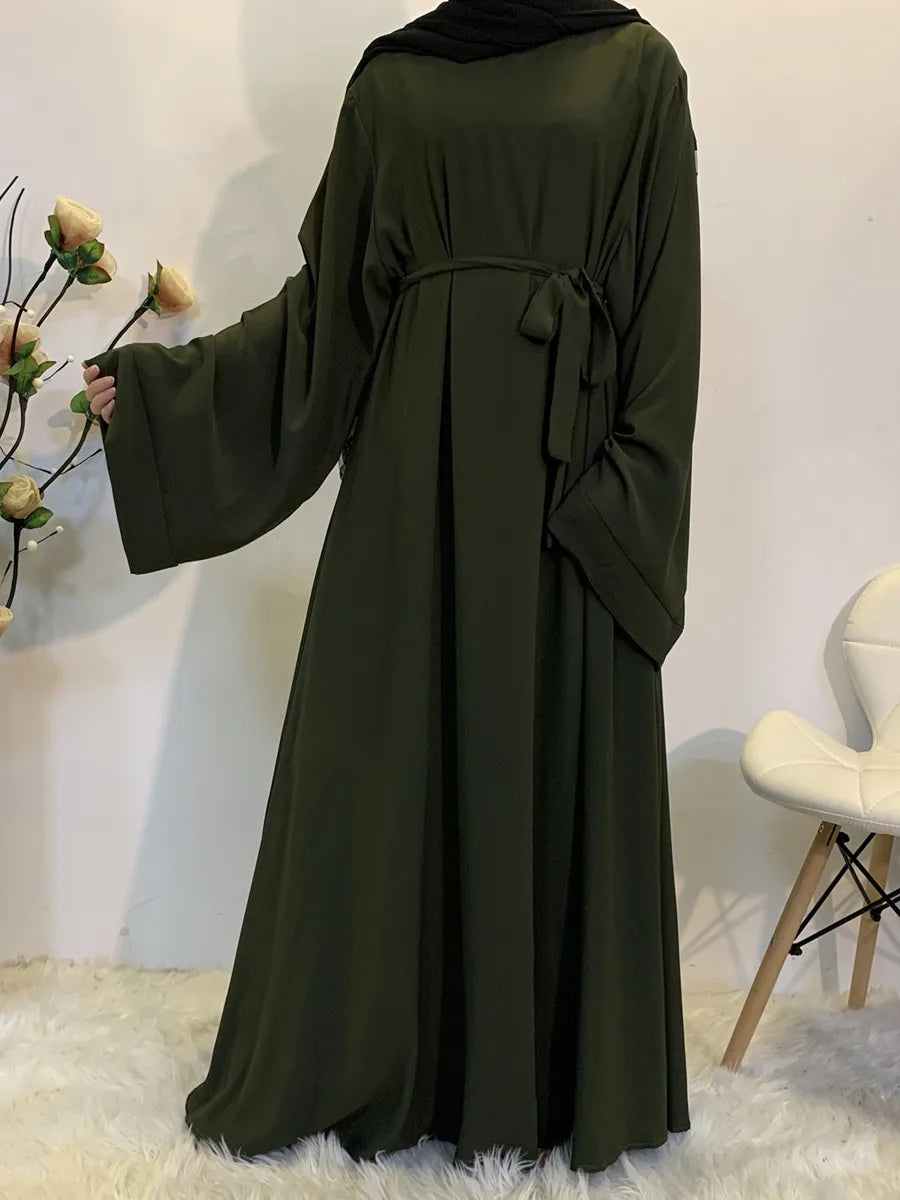 Essential Wide-Sleeve Belted Abaya in Army Green — HIA