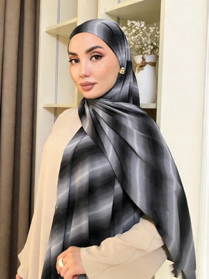 HIA Statement Print Chiffon Hijab — scarf styling and fabric detail, view 9