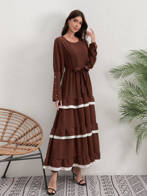 Contrast-Trim Tiered Long Dress — product image 1 | HIA