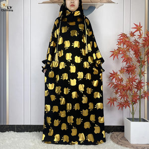 Gold-Motif Hooded Prayer Dress in Gold Print 02 — HIA