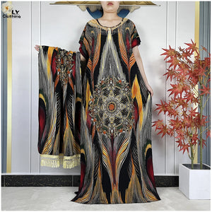 Multicolor Maxi Kaftan & Scarf Set | HIA
