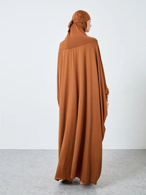 HIA classic hooded prayer dress in coffee – back view