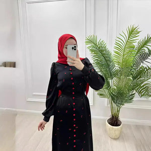 Crimson Ditsy Belted Dress in Black & Crimson — product view 4