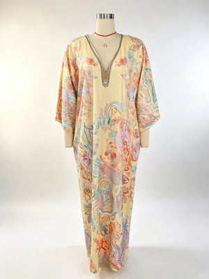 HIA pastel paisley V-neck kaftan — Mint full front view