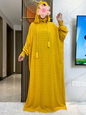 Mustard Textured Dot Hooded Prayer Dress
