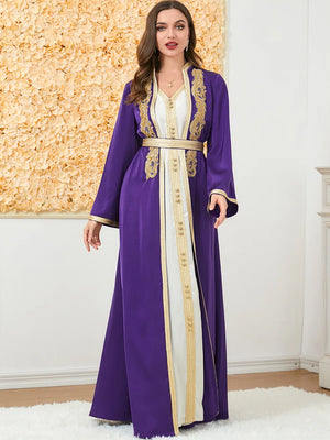 HIA Gilded Trim Abaya & Dress Set — Purple front