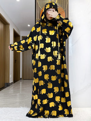 Ornate Gold-Print Prayer Dress in Gold Motif — HIA