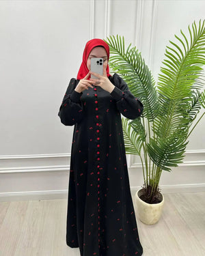 Crimson Ditsy Belted Dress in Black & Crimson — product view 6