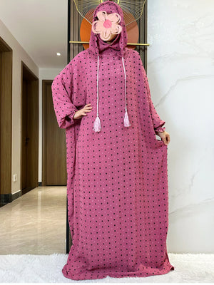 Magenta Textured Dot Hooded Prayer Dress