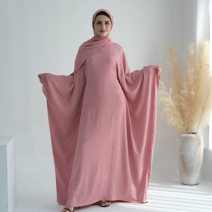 Dusty pink batwing abaya front view