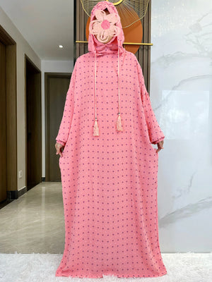 Pink Textured Dot Hooded Prayer Dress