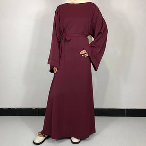 Maroon Classic Nida Belted Abaya