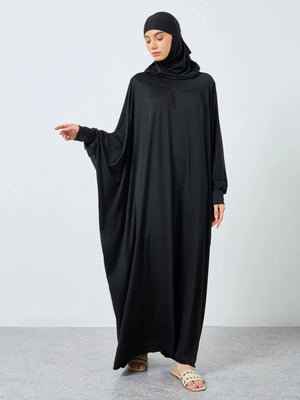 HIA classic hooded prayer dress in black – full-length view