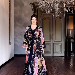 Midnight Floral Tie-Waist Maxi Dress | HIA