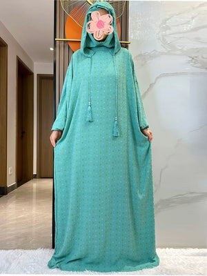 Aqua Textured Dot Hooded Prayer Dress