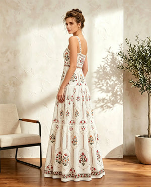 Floral Border Square-Neck Cami Maxi Dress — side and back view