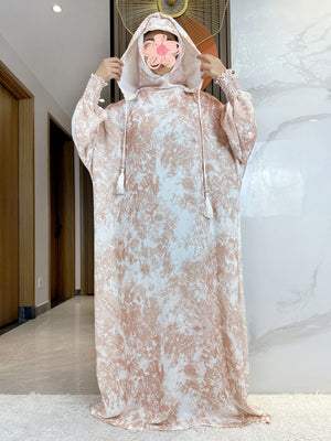 Tie-Dye Hooded Prayer Dress — Sand Print | HIA