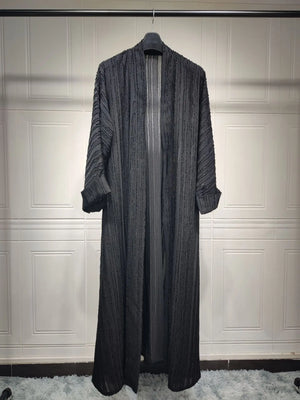 Textured Stripe Open Abaya in Black — HIA
