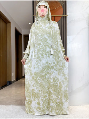 Tie-Dye Hooded Prayer Dress — Sage Print | HIA